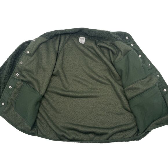 Victorias Secret PINK Jacket Medium Dark Green Sherpa Snap Buttons Pockets - Picture 5 of 11